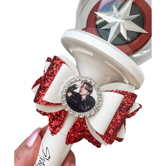 HAN Stray Kids Photo Light Stick Decoration Bow Red & White - Picture 1 of 1